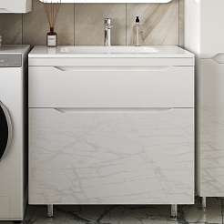 Style Line Тумба с раковиной Марелла 80 Люкс Plus антискрейтч белая – фотография-1